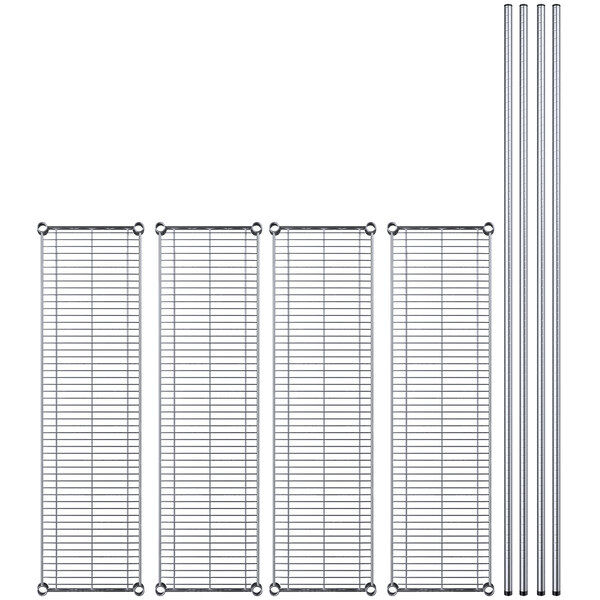 A Steelton wire shelving kit with four metal shelves and metal rods.