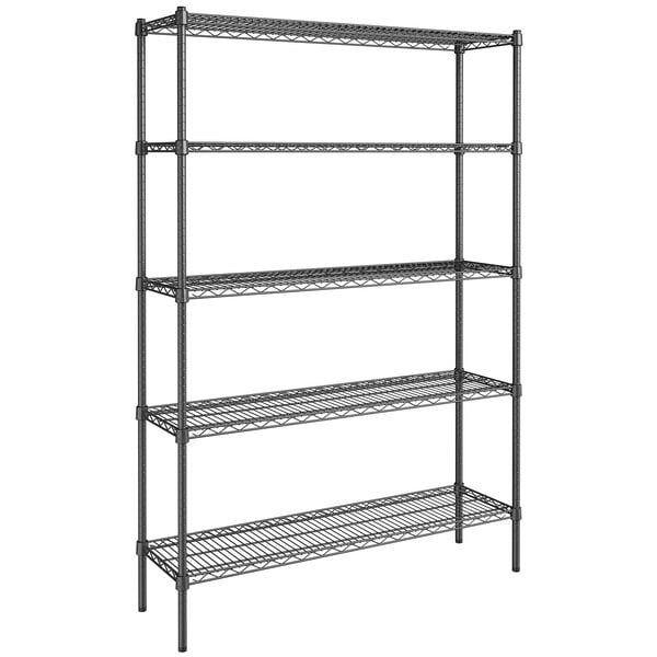 A Steelton black wire shelving unit with five shelves.