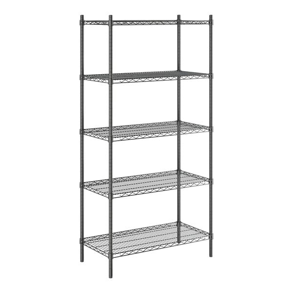 Steelton 18" Wide NSF Black Epoxy 5-Shelf Kit with 72" Posts