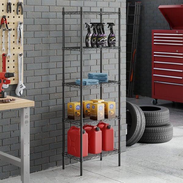 Steelton 14" x 24" NSF Black Epoxy 5-Shelf Kit with 72" Posts