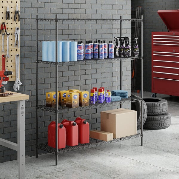 Steelton 18" x 60" NSF Black Epoxy 4-Shelf Kit with 72" Posts