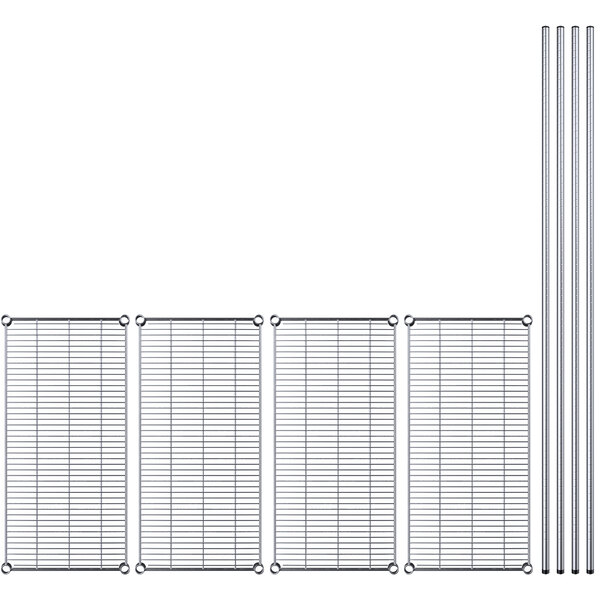 A Steelton wire shelving kit with metal rods and a grid.