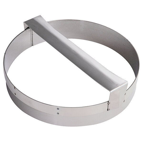 A Gobel stainless steel dough cutting ring with a handle.