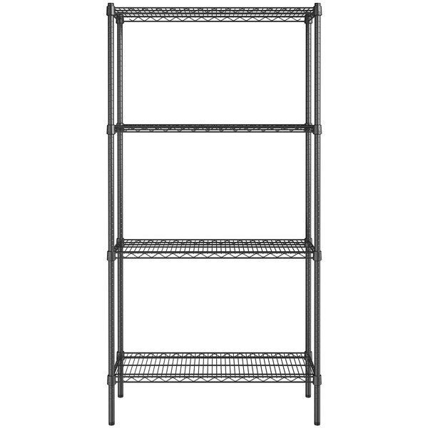 a black metal shelving unit