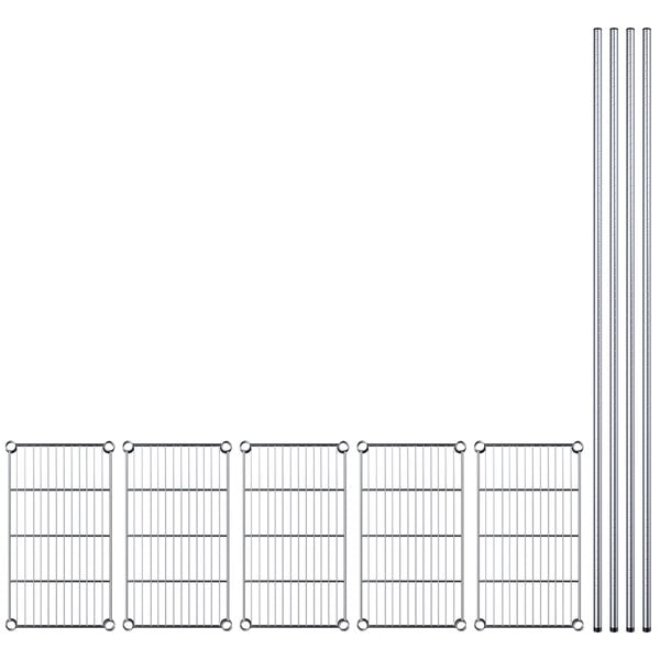 A group of metal bars and metal rods with a white wire rack.