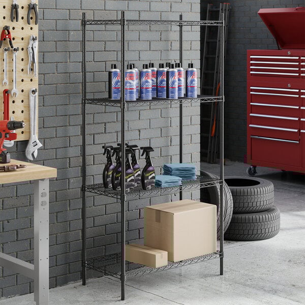 Steelton 18" x 36" NSF Black Epoxy 4-Shelf Kit with 72" Posts