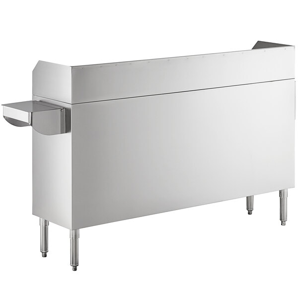 A white rectangular Regency stainless steel bussing station with a rectangular pan holder on top.