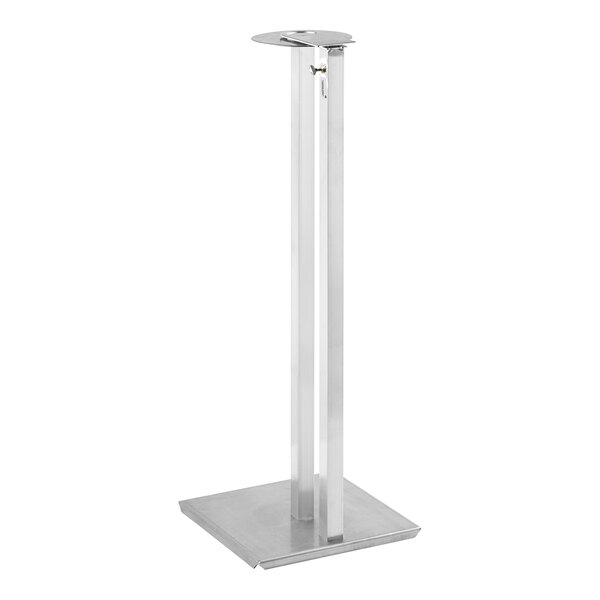 A white rectangular metal base with a silver metal stand for Advance Tabco SST-36 sanitizer stand.