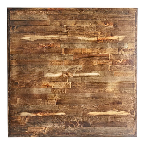 A Lancaster Table & Seating wood butcher block table with a brown and white finish.