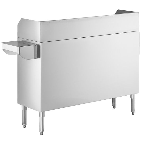 A Regency stainless steel waitress station with a pan holder on a counter.