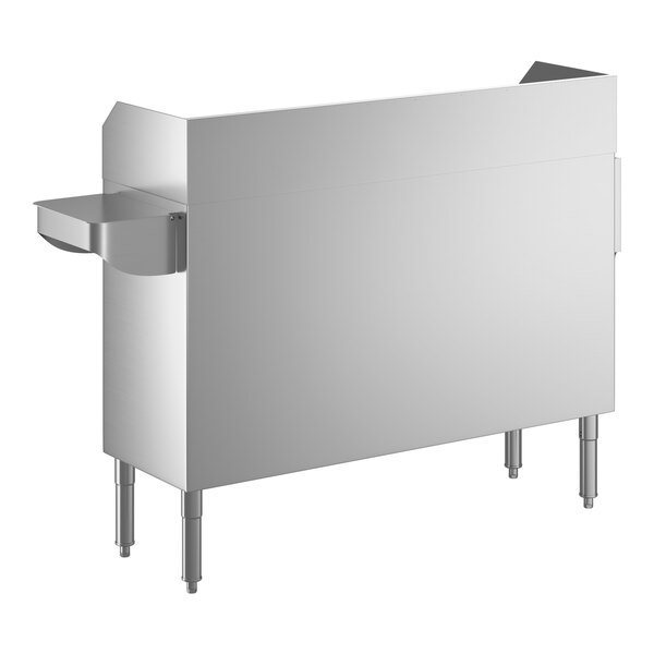 A stainless steel bussing or waitress station with a pan holder attachment.