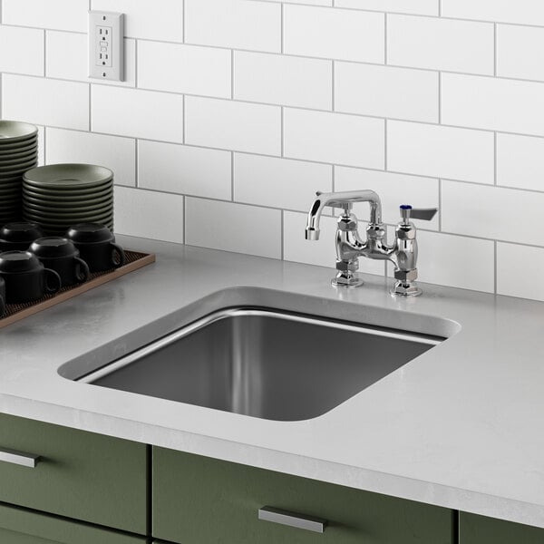A close-up of a Waterloo stainless steel undermount sink.
