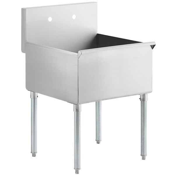 A Regency stainless steel commercial utility sink with legs.