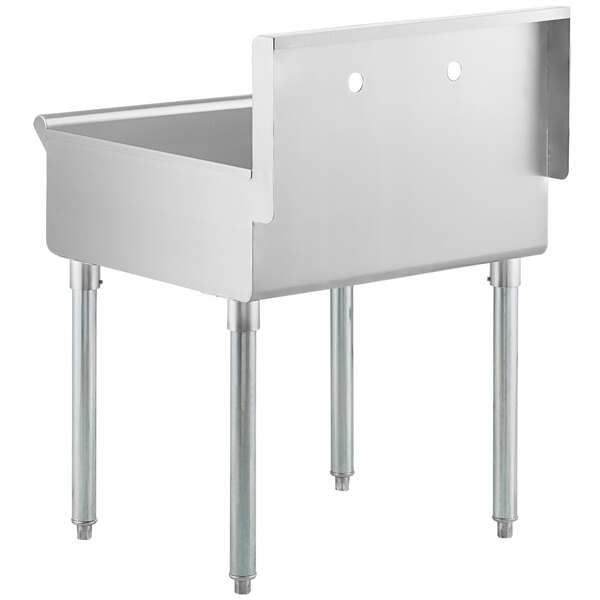 A Steelton stainless steel mop sink with legs.