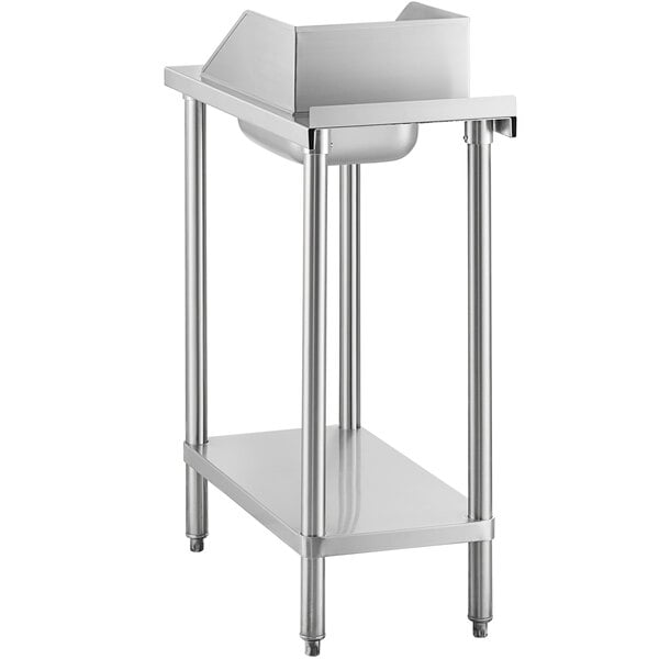 A Regency stainless steel filler table with a drop-in sink.