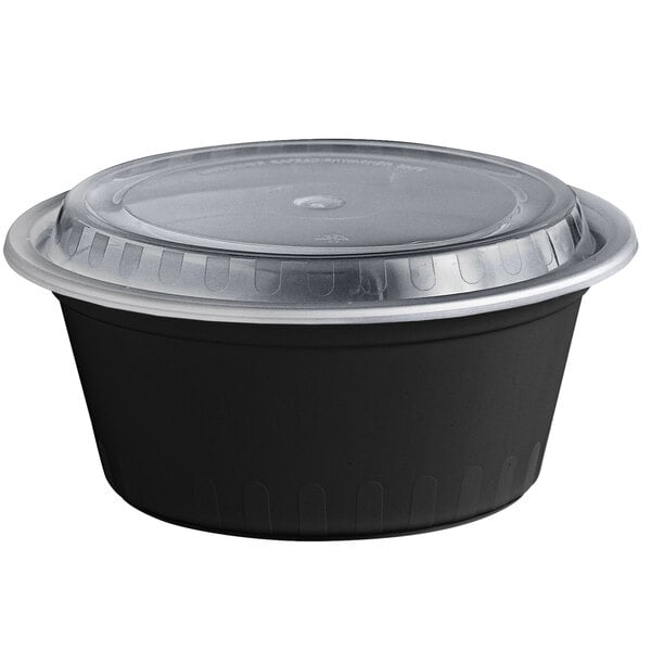 Choice 12 oz. Black 6 x 4 3/4 x 1 3/4 Rectangular Microwavable Heavy  Weight Container with Lid - 150/Case