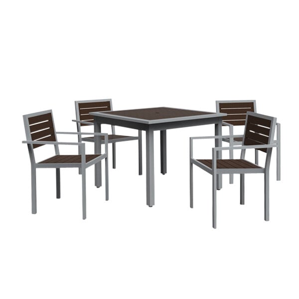 A Wabash Valley Green Valley dining table with a square top and chairs.