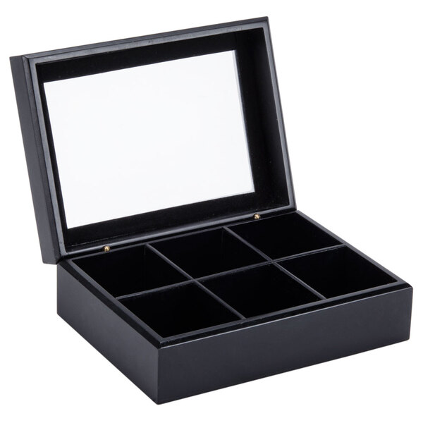 Wood Tea Chest with Window and 6 Compartments Wooden Tea Chest