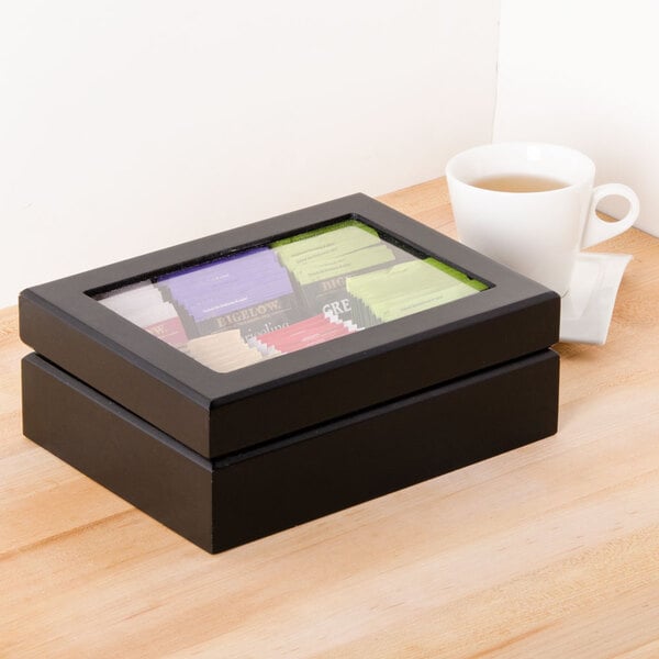 Wood Tea Chest With Window 6 Compartments