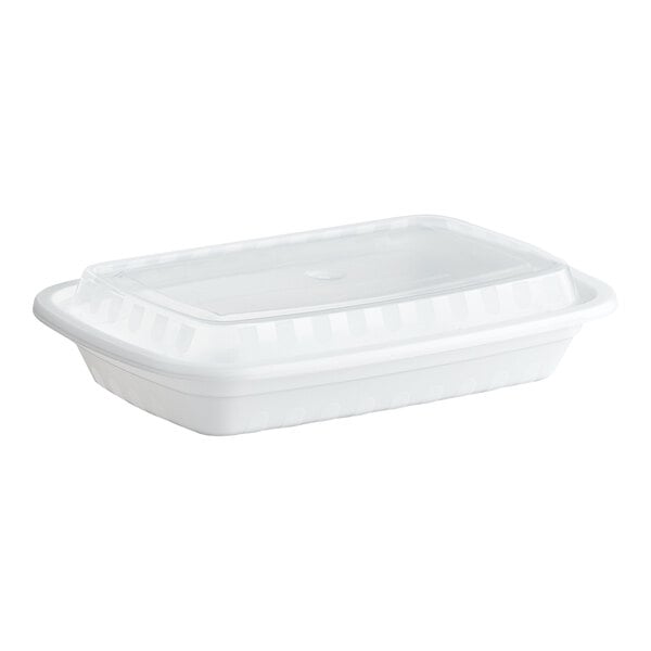 Choice 16 oz. White Rectangular Microwavable Heavy Weight Container with Lid - 150/Case