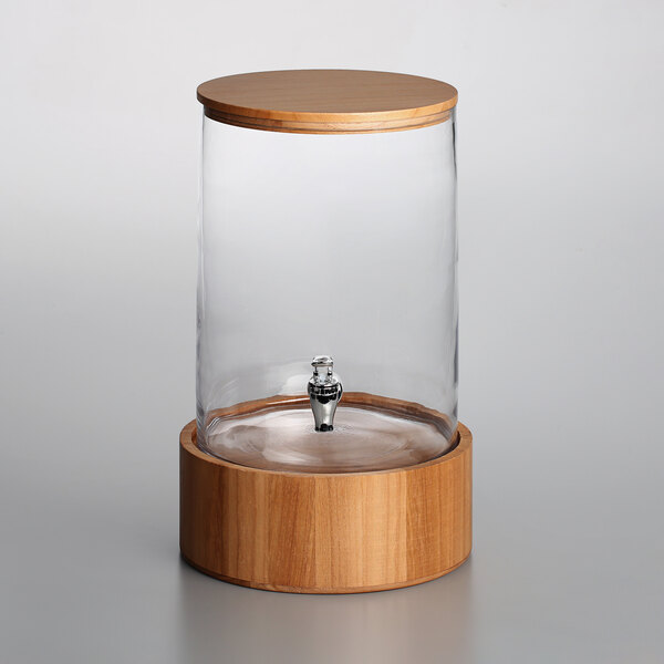 Wood Lidded Glass Beverage Dispenser