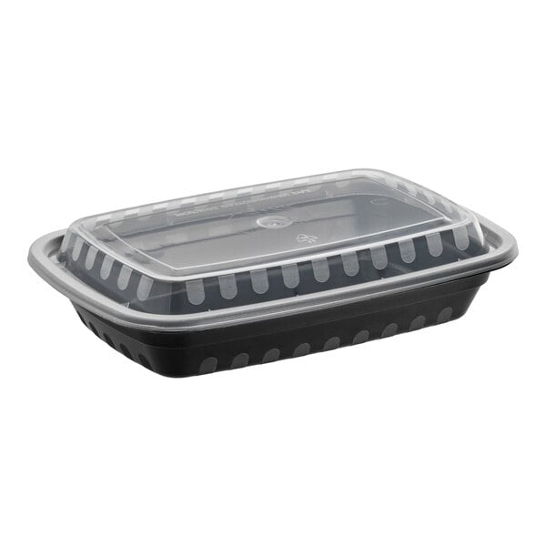 Choice 16 oz. Black Rectangular Microwavable Heavy Weight Container with Lid - 150/Case