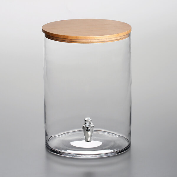 Acopa 3 Gallon Slim Glass Beverage Dispenser with Wood Lid and Base
