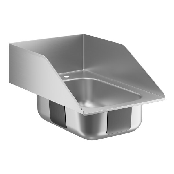 A Waterloo stainless steel drop-in sink with side splashes and a drain.