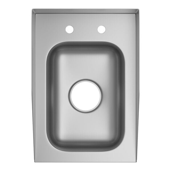 A close-up of a Waterloo stainless steel drop-in sink with a center hole.