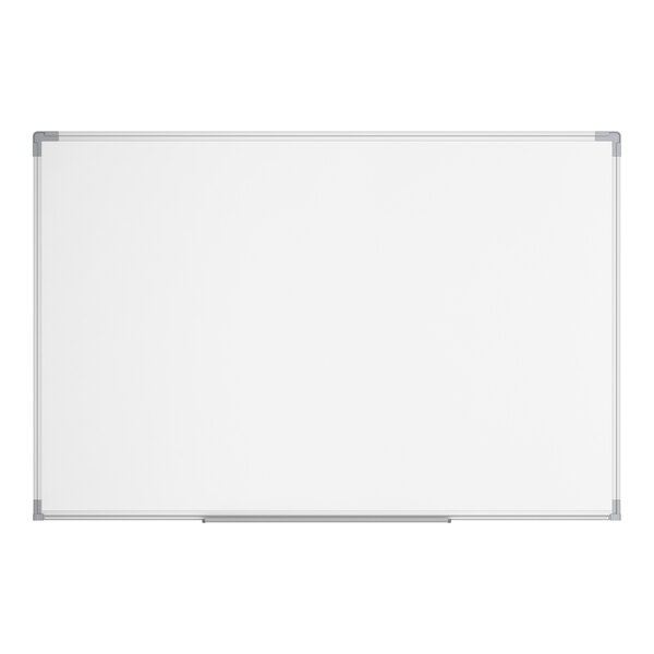 A rectangular wall-mount magnetic whiteboard with an aluminum frame.