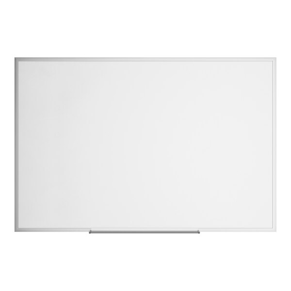 A rectangular wall-mount melamine whiteboard with an aluminum frame.