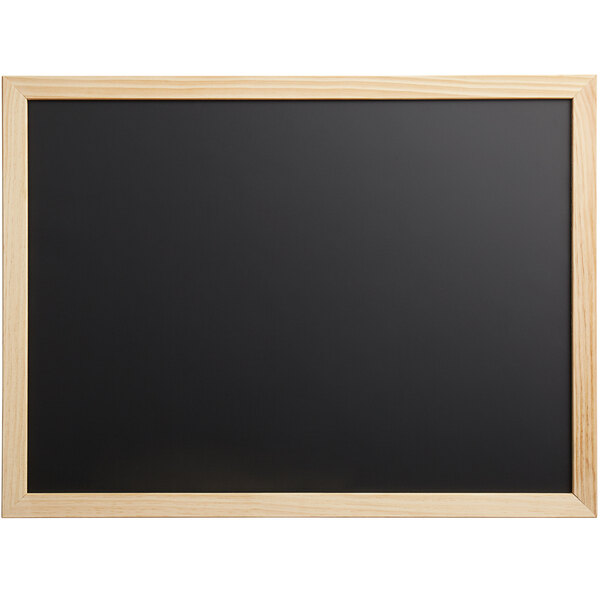 A black board with a wooden frame.