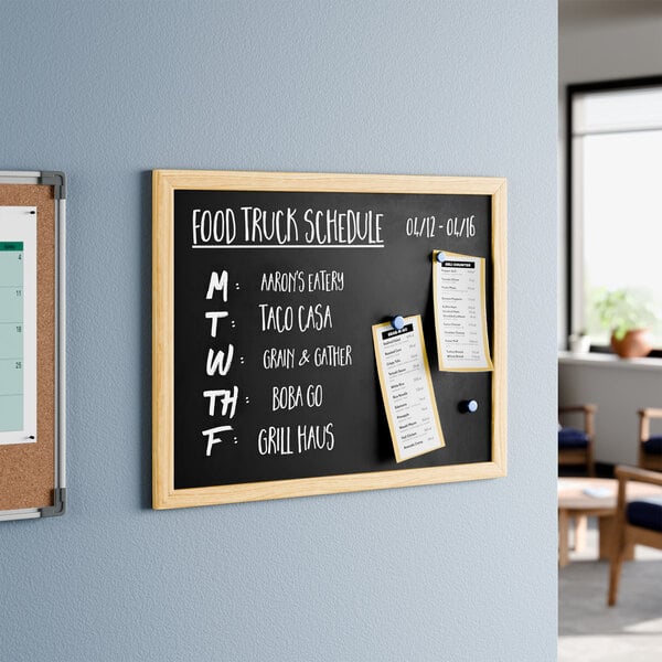 Dynamic by 360 Office Furniture 24" x 18" Black Wall-Mount Magnetic Chalkboard with Wood Frame