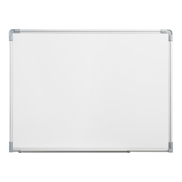 A rectangular wall-mount magnetic whiteboard with an aluminum frame.