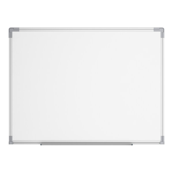 A rectangular wall-mount magnetic whiteboard with an aluminum frame.