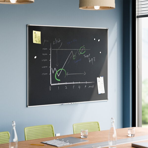 Dynamic by 360 Office Furniture 60" x 48" Black Wall-Mount Magnetic Chalkboard with Aluminum Frame
