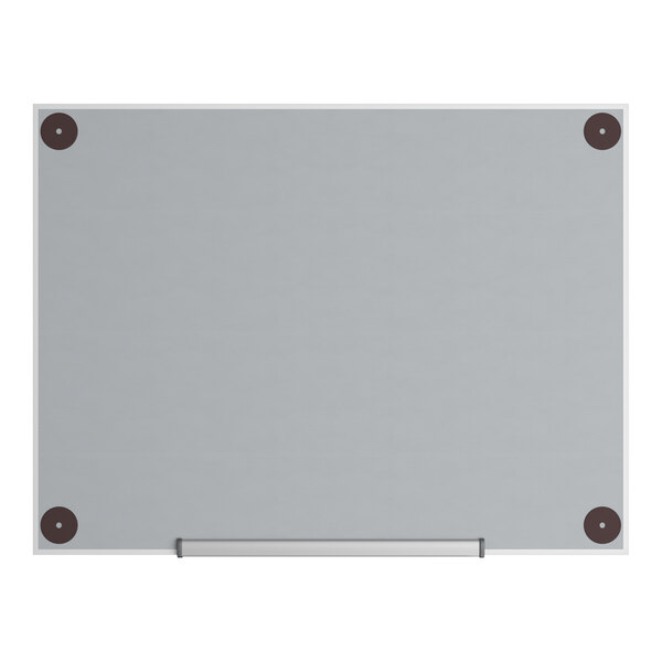 A frameless wall-mount frosted glass dry erase board with a tray at the bottom.