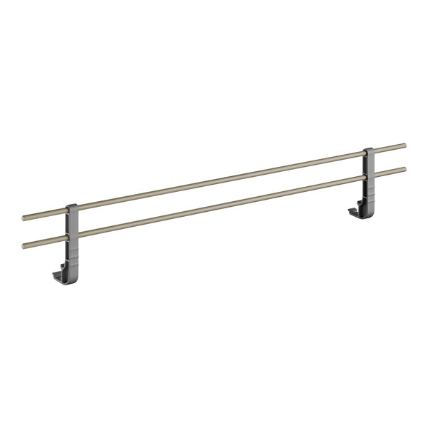 A metal rail with two metal bars and metal rods on it.