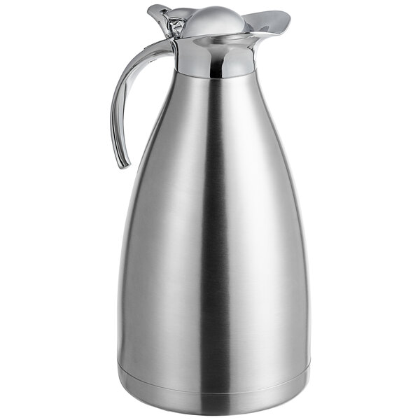 An Acopa Lustrous stainless steel thermal carafe with a handle.