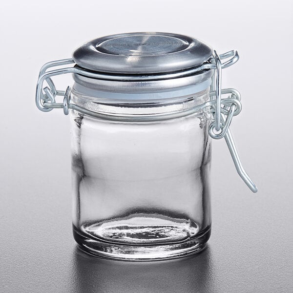 DISHWASHER SAFE SET OF 2 NEW GLASS SPICE MASON JARS METAL CLAMP CLOSURE 