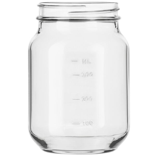 A clear Libbey Tritan plastic mason jar with a white lid.