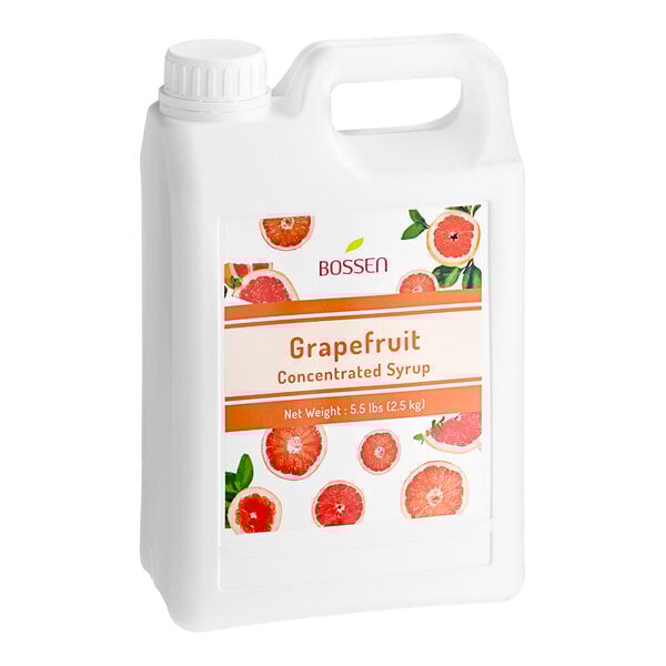 A white jug of Bossen Grapefruit Concentrated Syrup with a label.