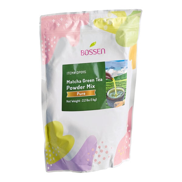 A 2.2 lb bag of Bossen Pure Matcha Green Tea Powder Mix.