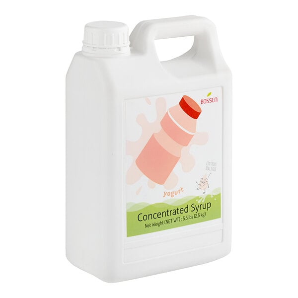 A white container of Bossen Yogurt Concentrated Syrup with a red lid.