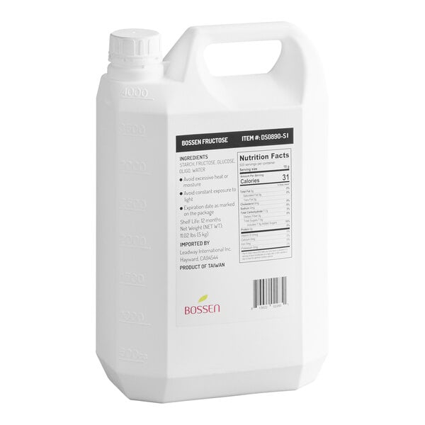 A white jug of Bossen Liquid Fructose Syrup.
