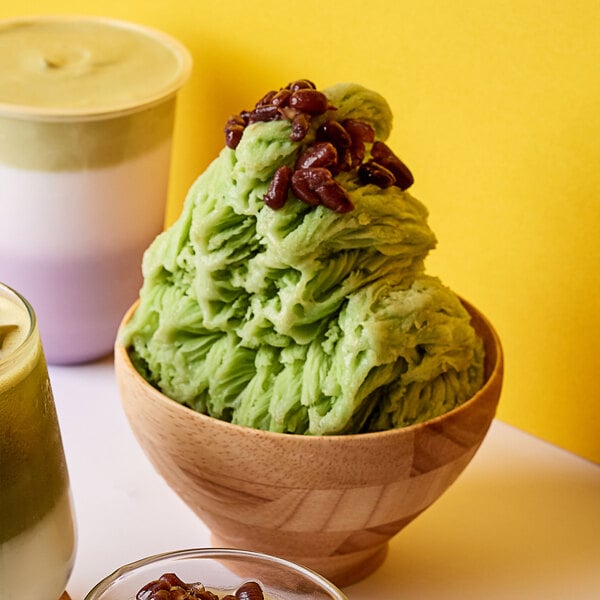 A bowl of green matcha snow ice.