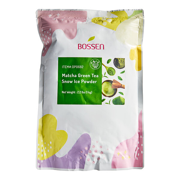 A bag of Bossen matcha green tea powder.