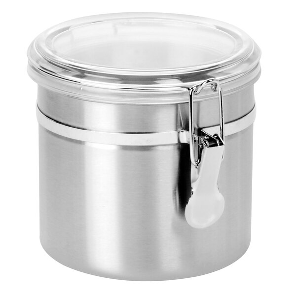 Anchor Hocking 98583 38 oz. Round Stainless Steel Canister with Clear Lid