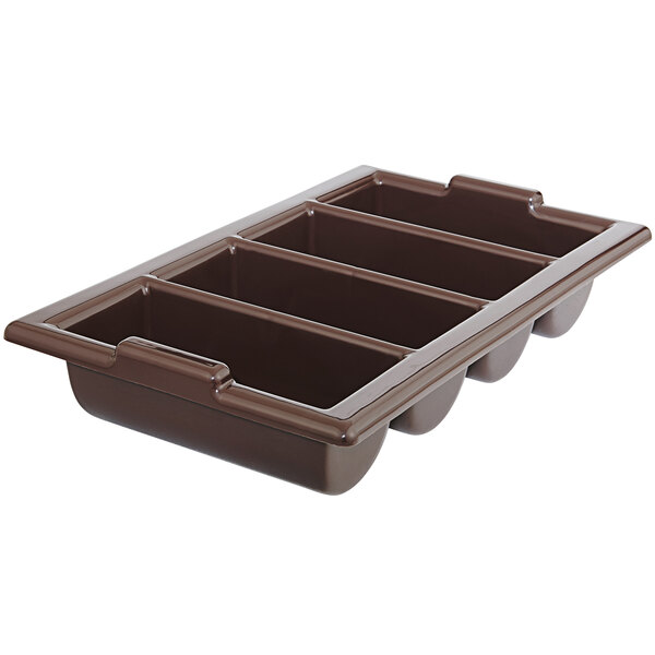 A brown plastic tray with four compartments.