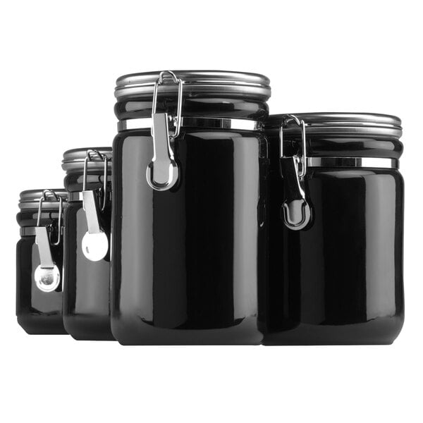 Anchor Hocking 03923MR Black 8 Piece Ceramic Canister Set With   2064284 